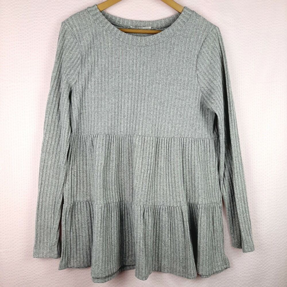 Andree by Unit Women Longsleeve Rib Tiered Knit Tunic Soft Cozy Stretch Size L